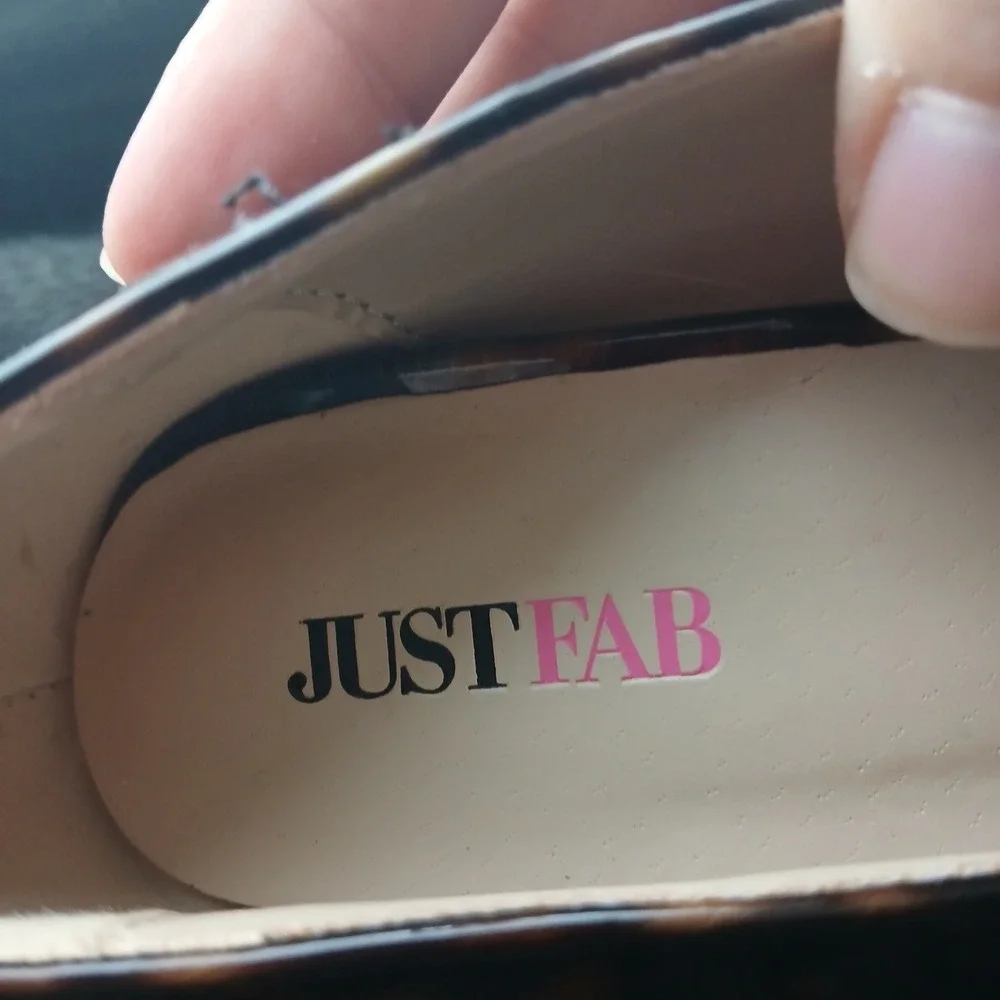 JustFab Cleonia Pumps 7.5 Brown Tortoiseshell Patent Stiletto Round Toe Heels